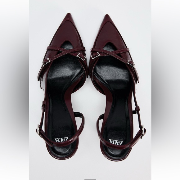 Zara Burgundy BUCKLED STRAP HEELED SHOES - Picture 8 of 10